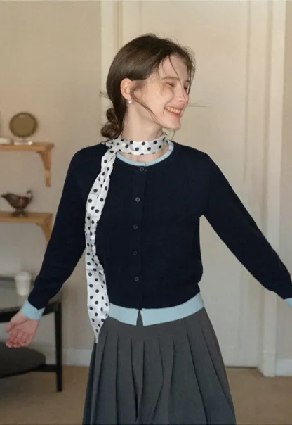 Elegant Round Neck Knit Sweater with Button Detail