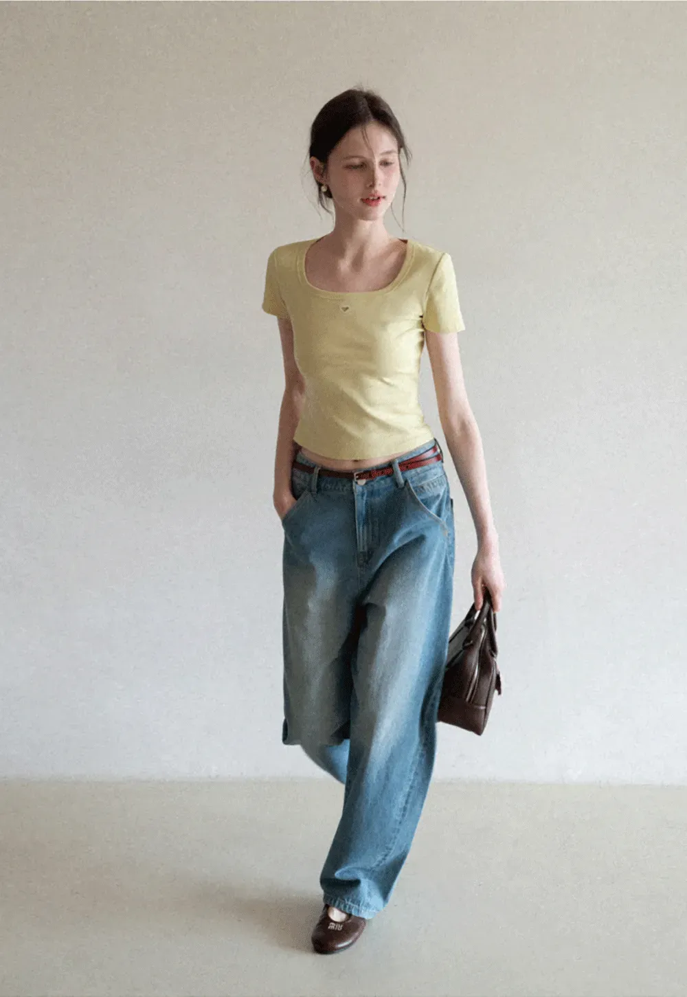 Short Sleeve Crop Top with Square Neckline