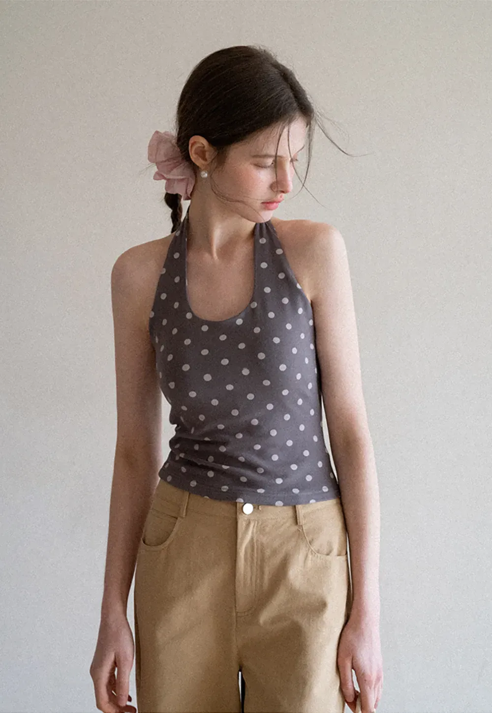 Woolen Knit Sweater and Polka Dot Tank Top