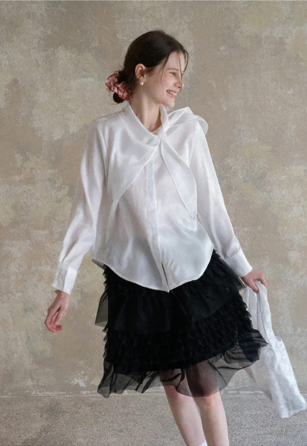 Tiered Ruffled Sheer Skirt with Drawstring Waist