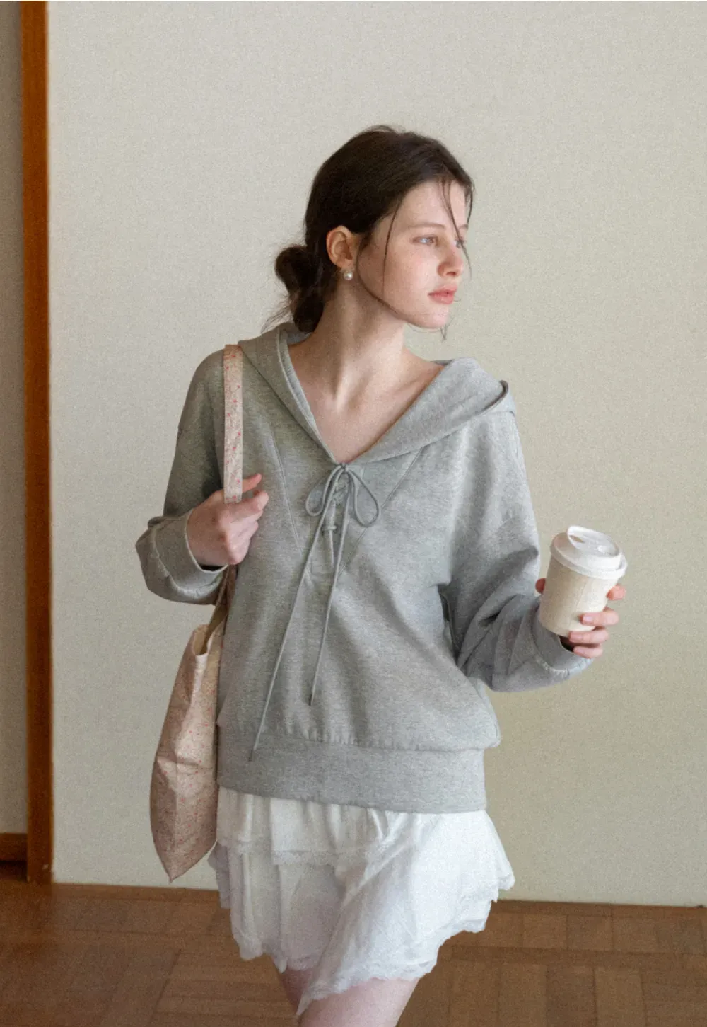 Hoodie with drawstring neckline and long sleeves