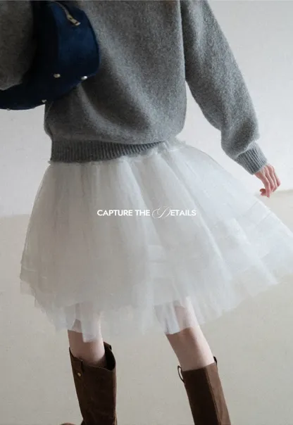 fluffy layered tulle skirt with elastic waistband