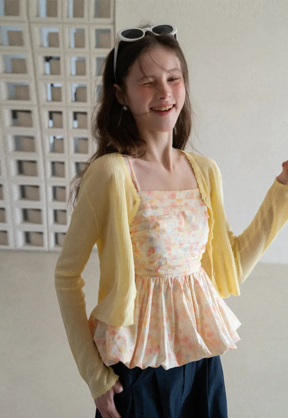 Floral Print Peplum Tank Top and Woolen Knit Sweater