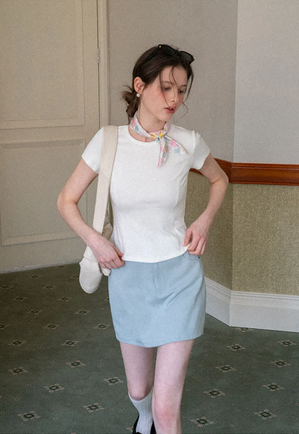 A-line mini skirt with front zipper and belt loops