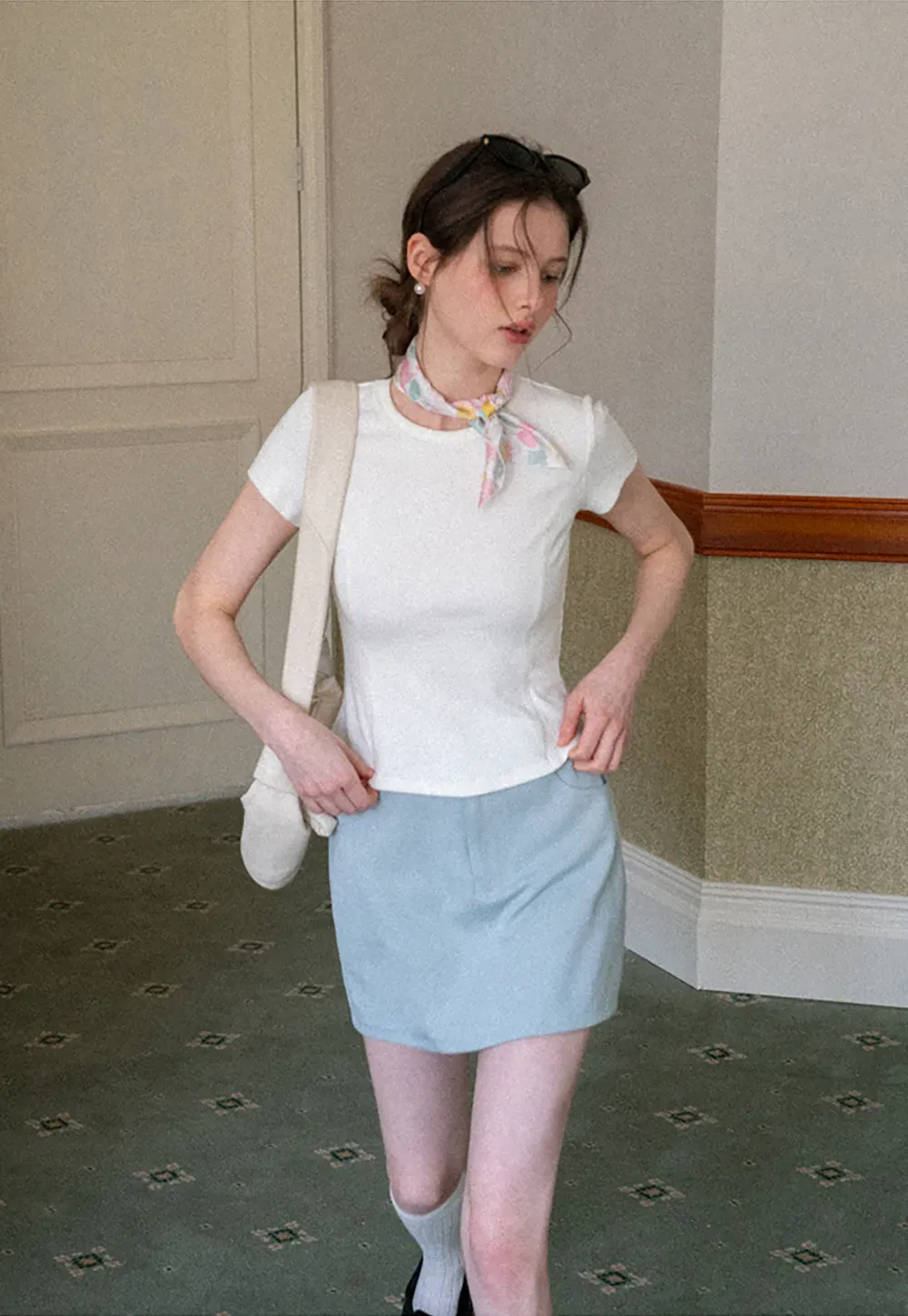 A-line mini skirt with front zipper and belt loops