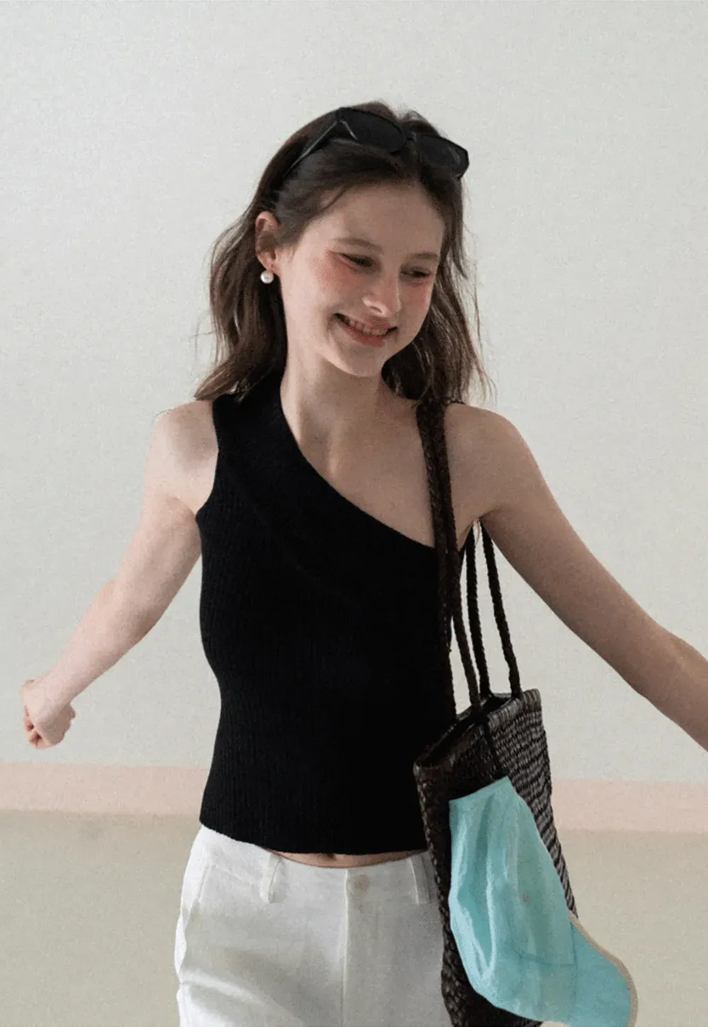 Asymmetrical Ribbed Knit Sleeveless Top