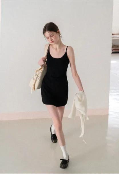 Sleeveless fitted mini dress with thin straps