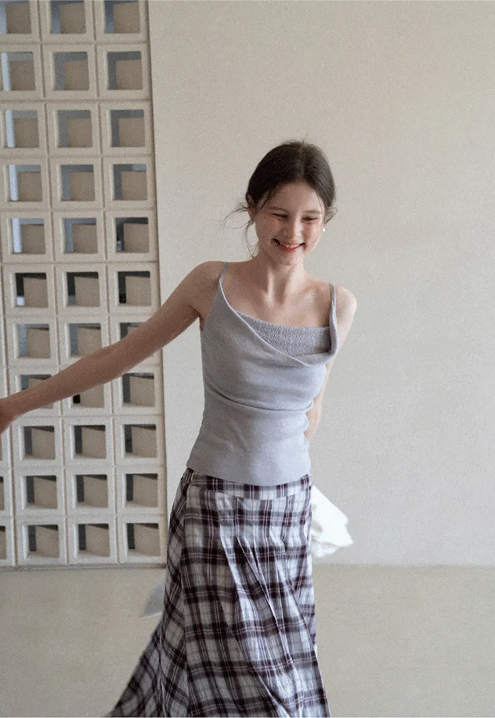 Plaid Pleated Midi Skirt