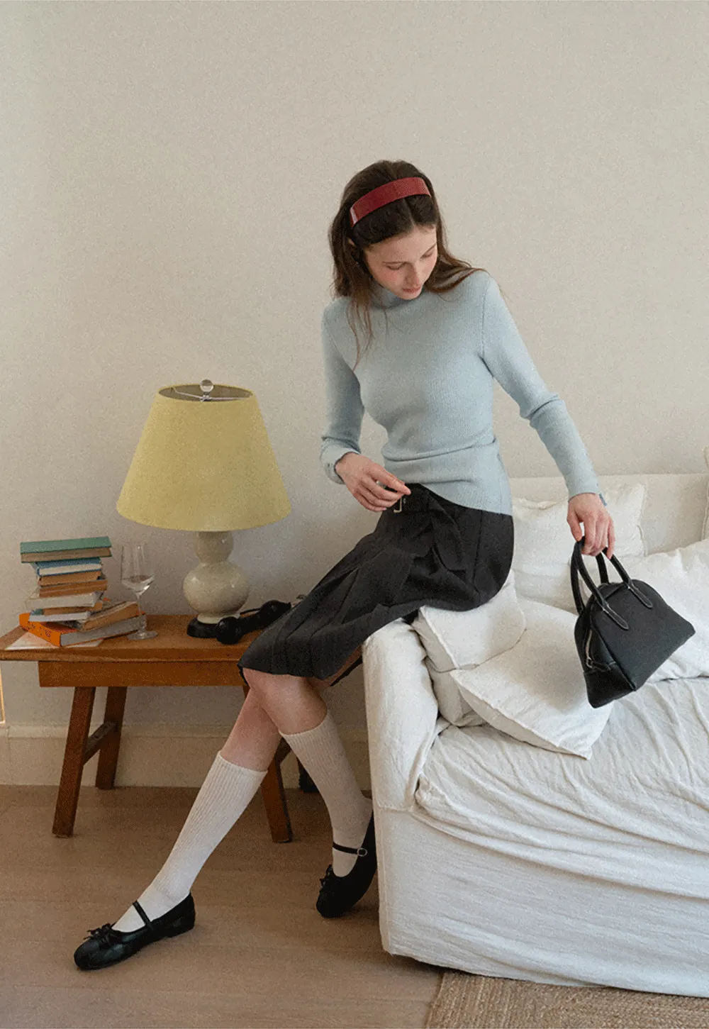 Pleated A Line Skirt with Belt Detail