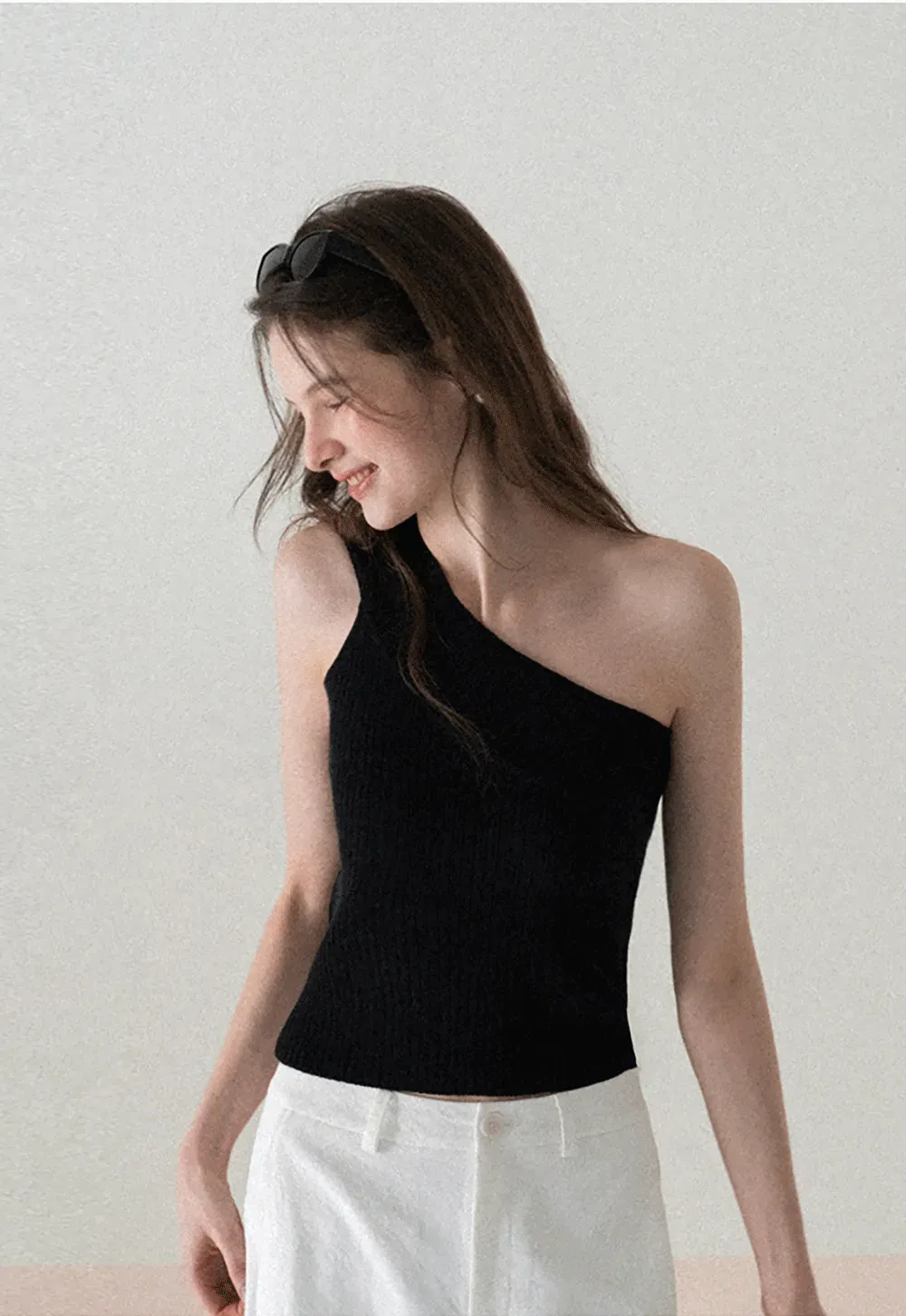 Asymmetrical Ribbed Knit Sleeveless Top