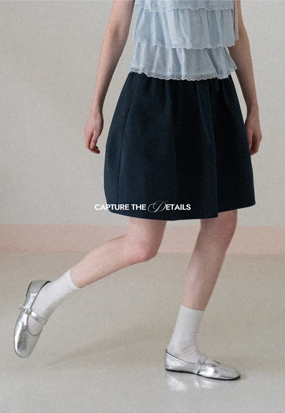 A-line skirt with drawstring waist and layered hem