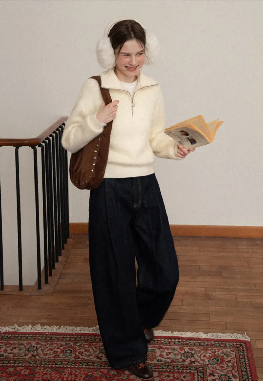 Elegant Knit Sweater with Polo Collar Design