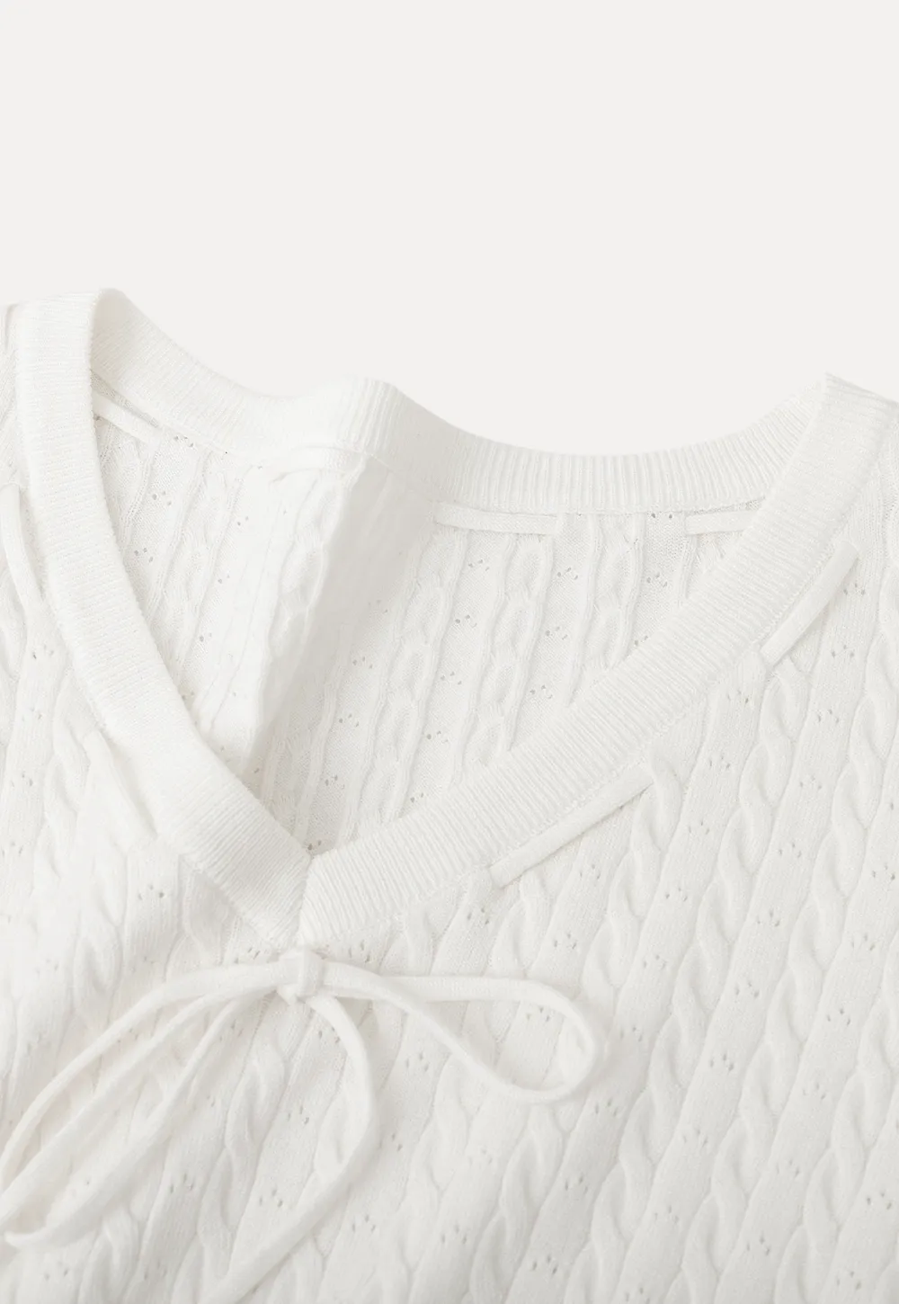 V Neck Knit Sweater with Front Tie Detail