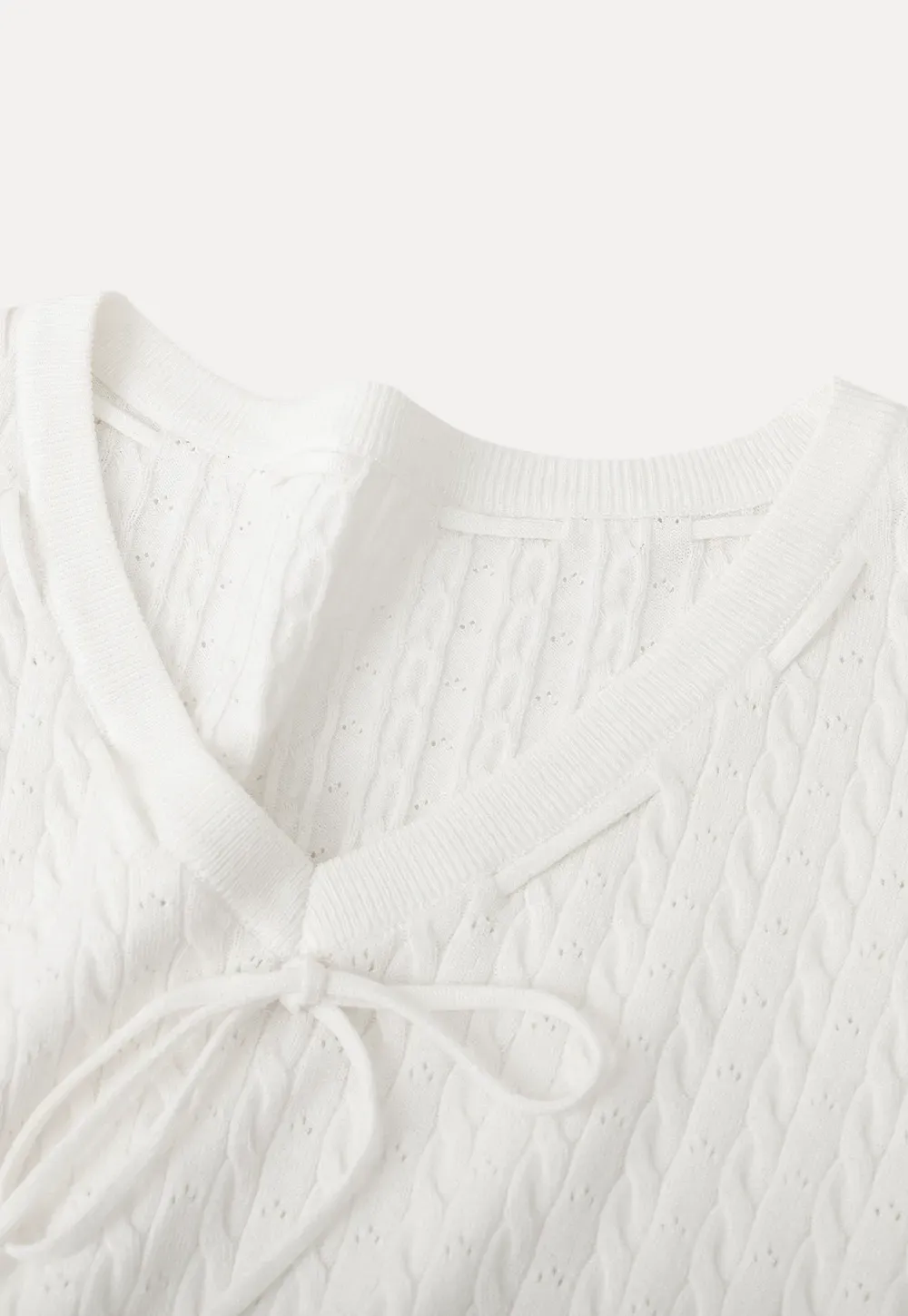 V Neck Knit Sweater with Front Tie Detail