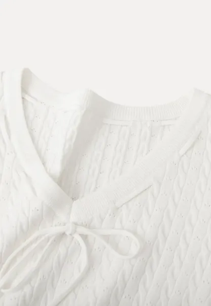 V Neck Knit Sweater with Front Tie Detail