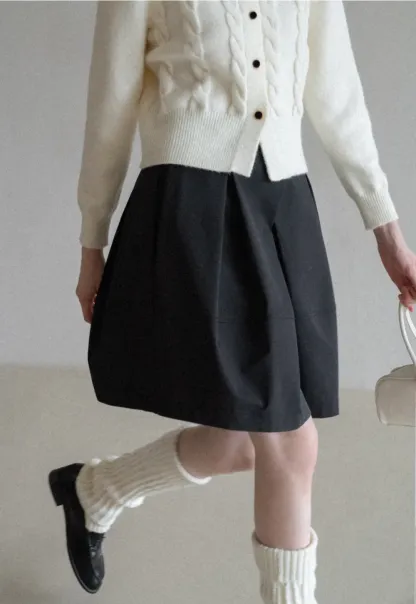 Pleated A Line Mini Skirt with Layered Design