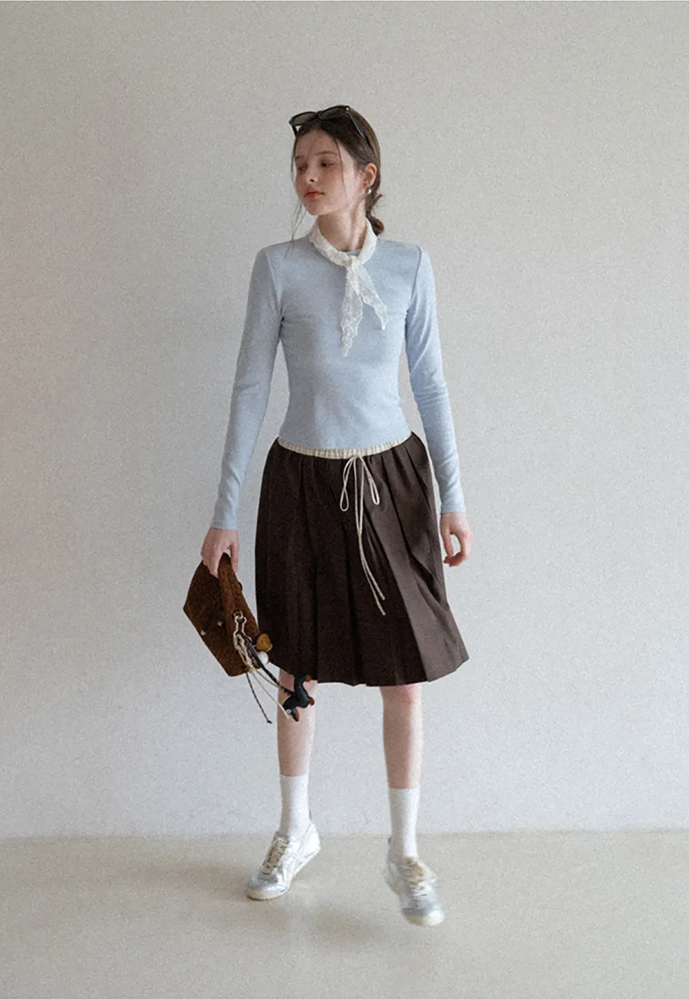 Pleated Drawstring Waist Skirt