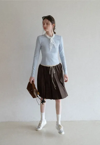 Pleated Drawstring Waist Skirt