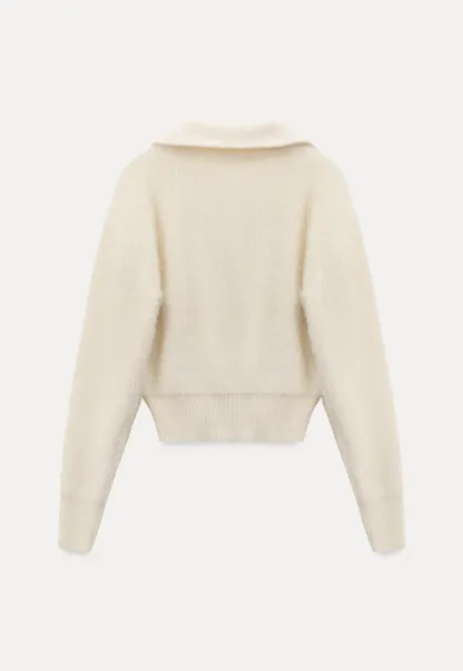 Elegant Knit Sweater with Polo Collar Design