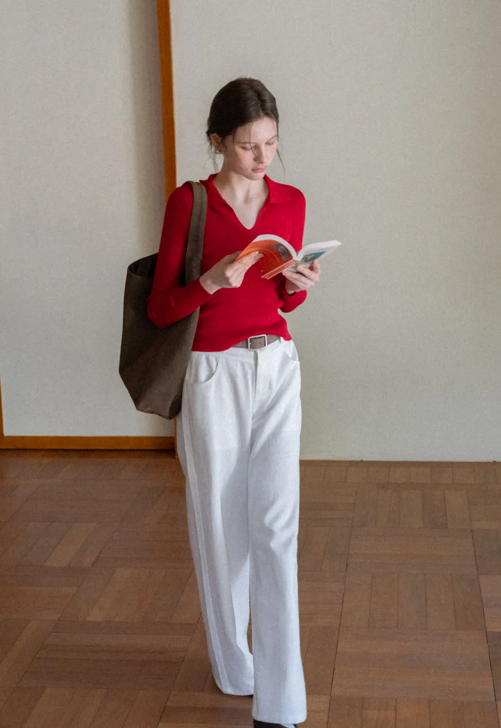 Ribbed Knit Long Sleeve Polo Neck Sweater