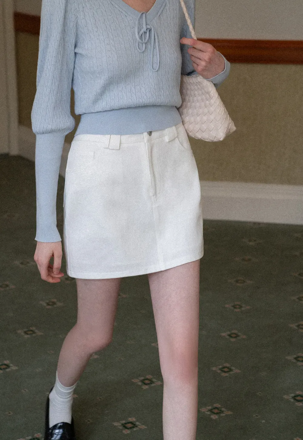 A-line mini skirt with front zipper and belt loops