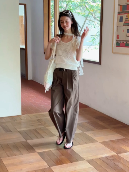 Openwork Crochet Knit Short Sleeve Sweater
