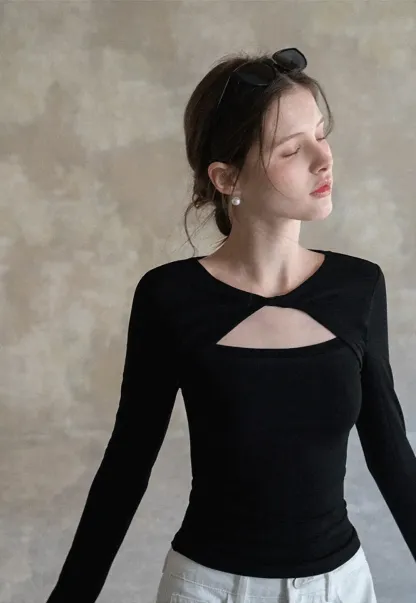 Long sleeve top with front cutout detail