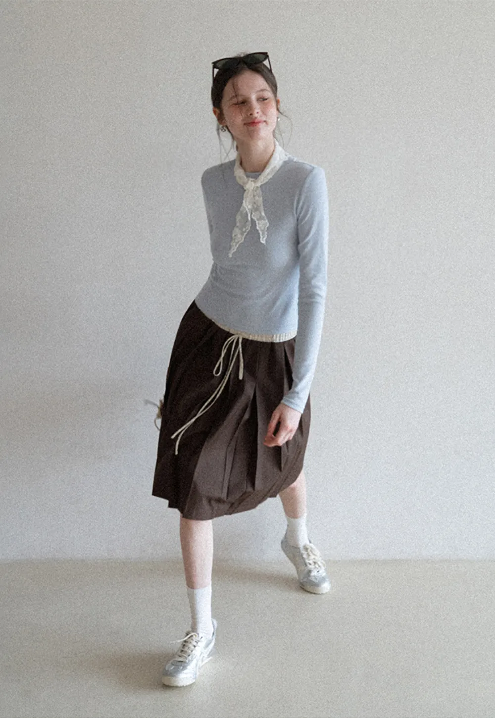 Elegant Long Sleeve Top with Neck Tie Detail