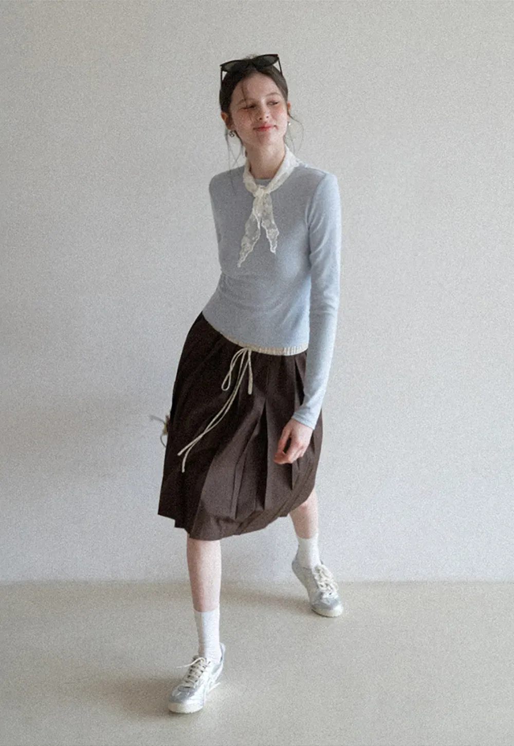 Elegant Long Sleeve Top with Neck Tie Detail