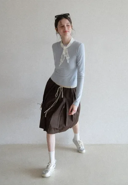 Elegant Long Sleeve Top with Neck Tie Detail