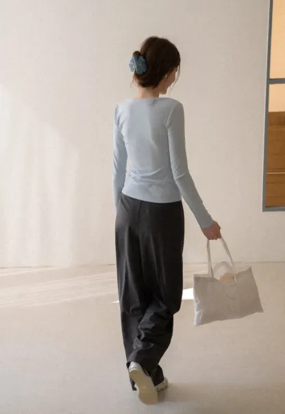 Long sleeve henley top with front buttons