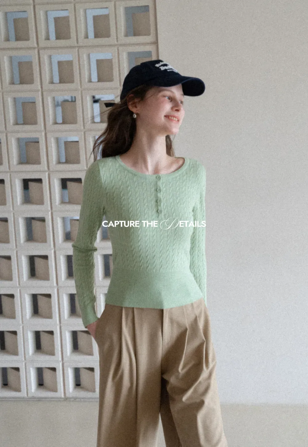 Cable Knit Long Sleeve Sweater with Button Detail