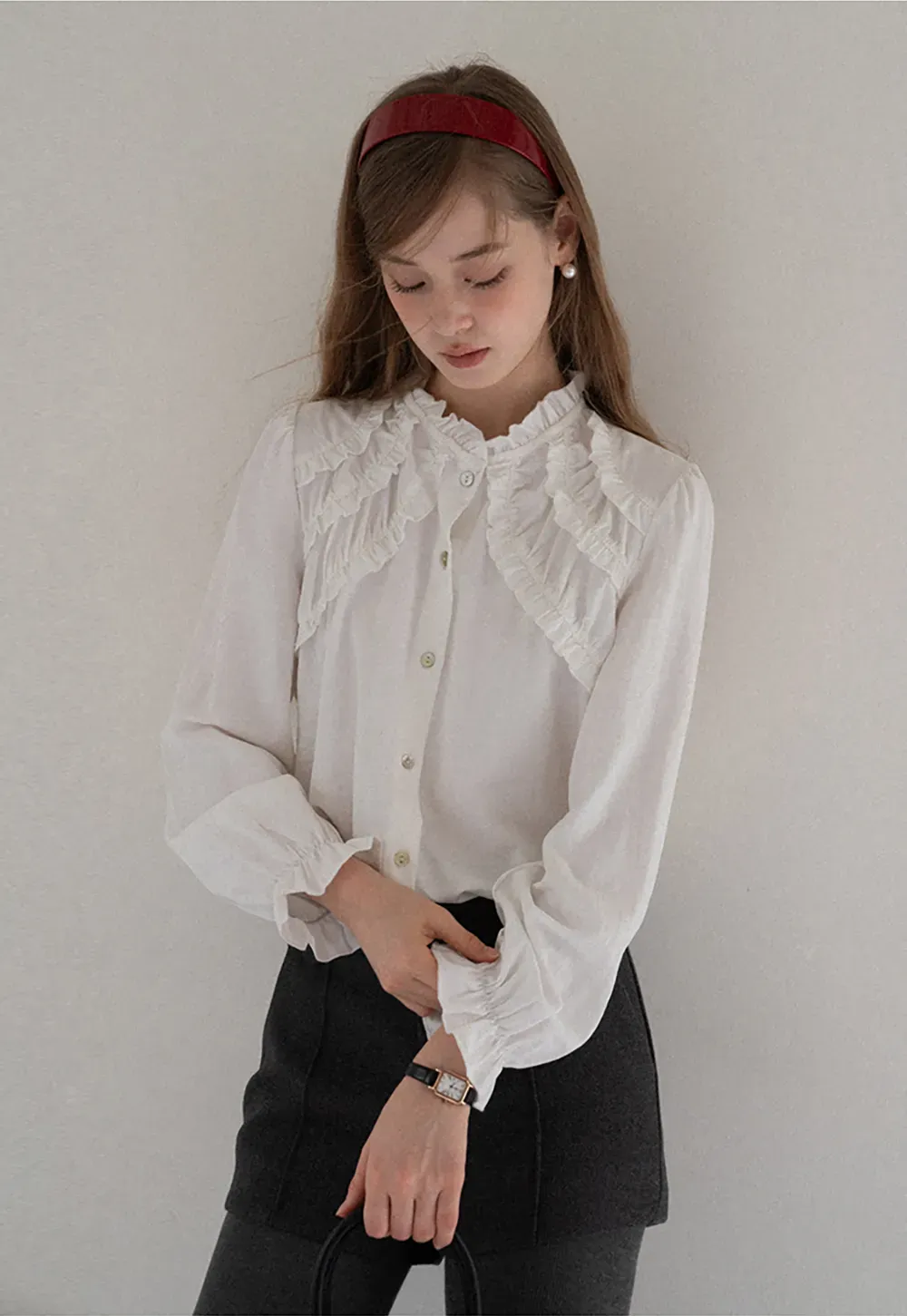 Ruffled Detail Button Up Blouse