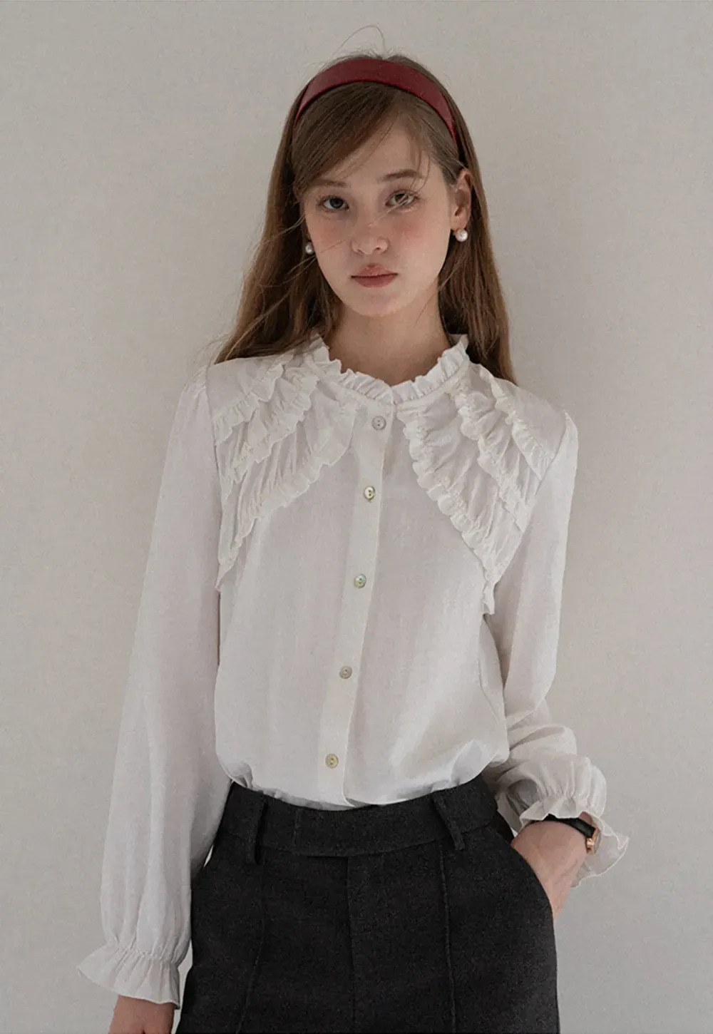 Ruffled Detail Button Up Blouse