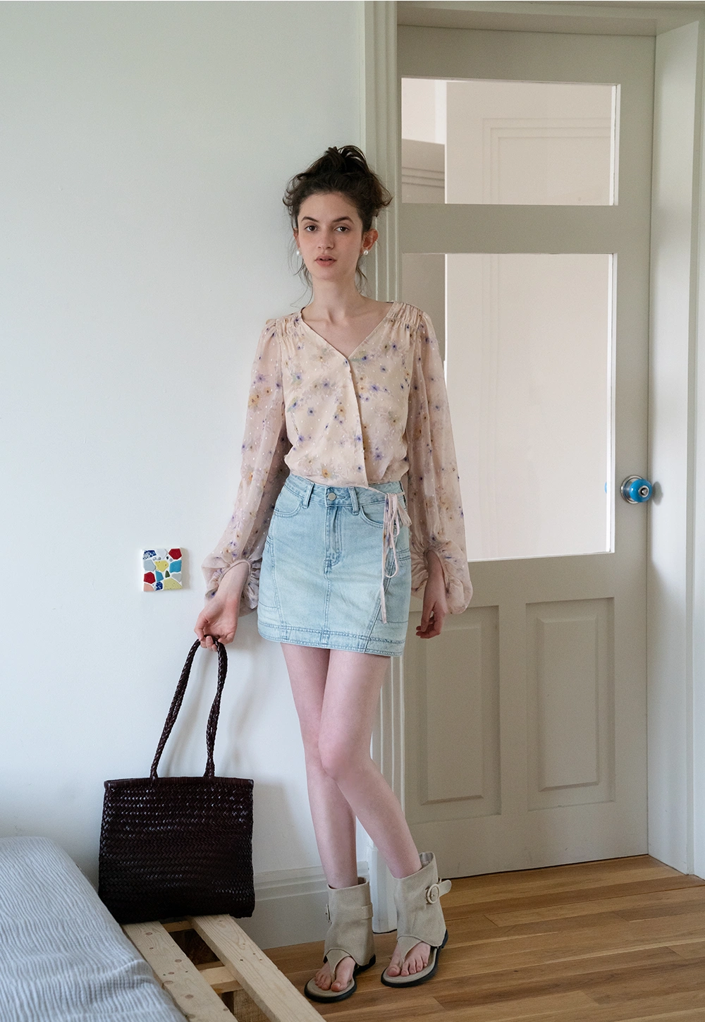 Floral Puff Sleeve Crop Blouse