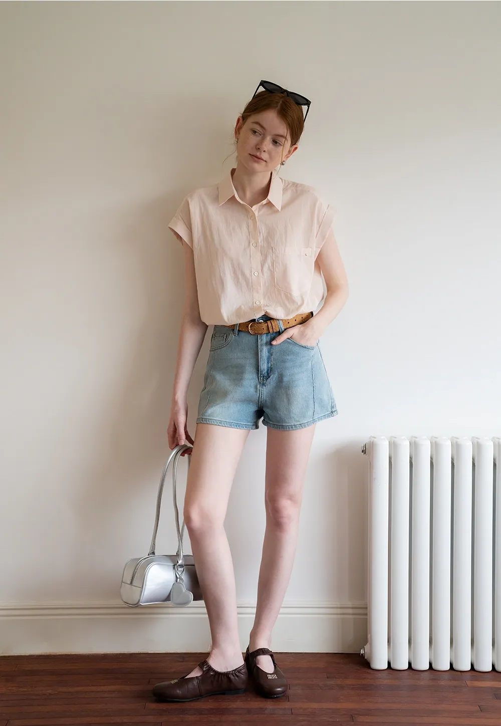 Cap Sleeve Button-Down Shirt