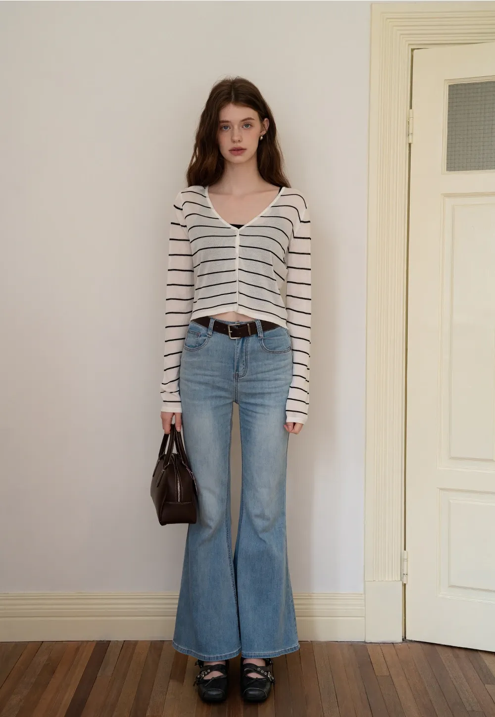 Striped V-Neck Long Sleeve Cardigans