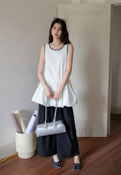 Women's Sleeveless Bubble Hem Mini Dress with Drawstring