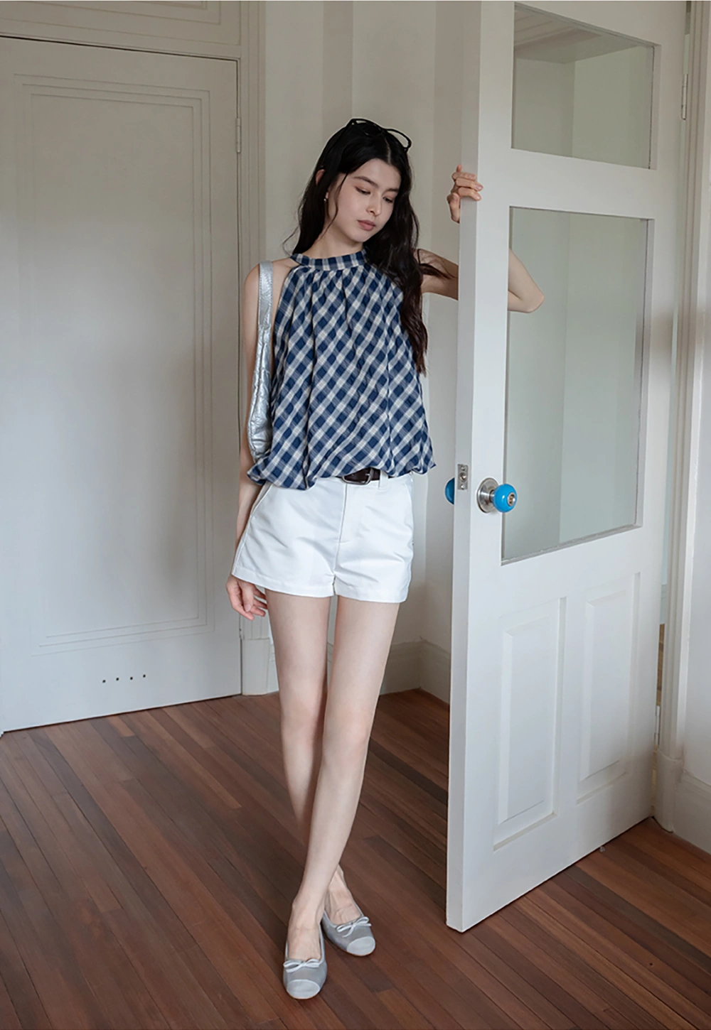 Women's Diagonal Plaid Lace Trim Cami Top