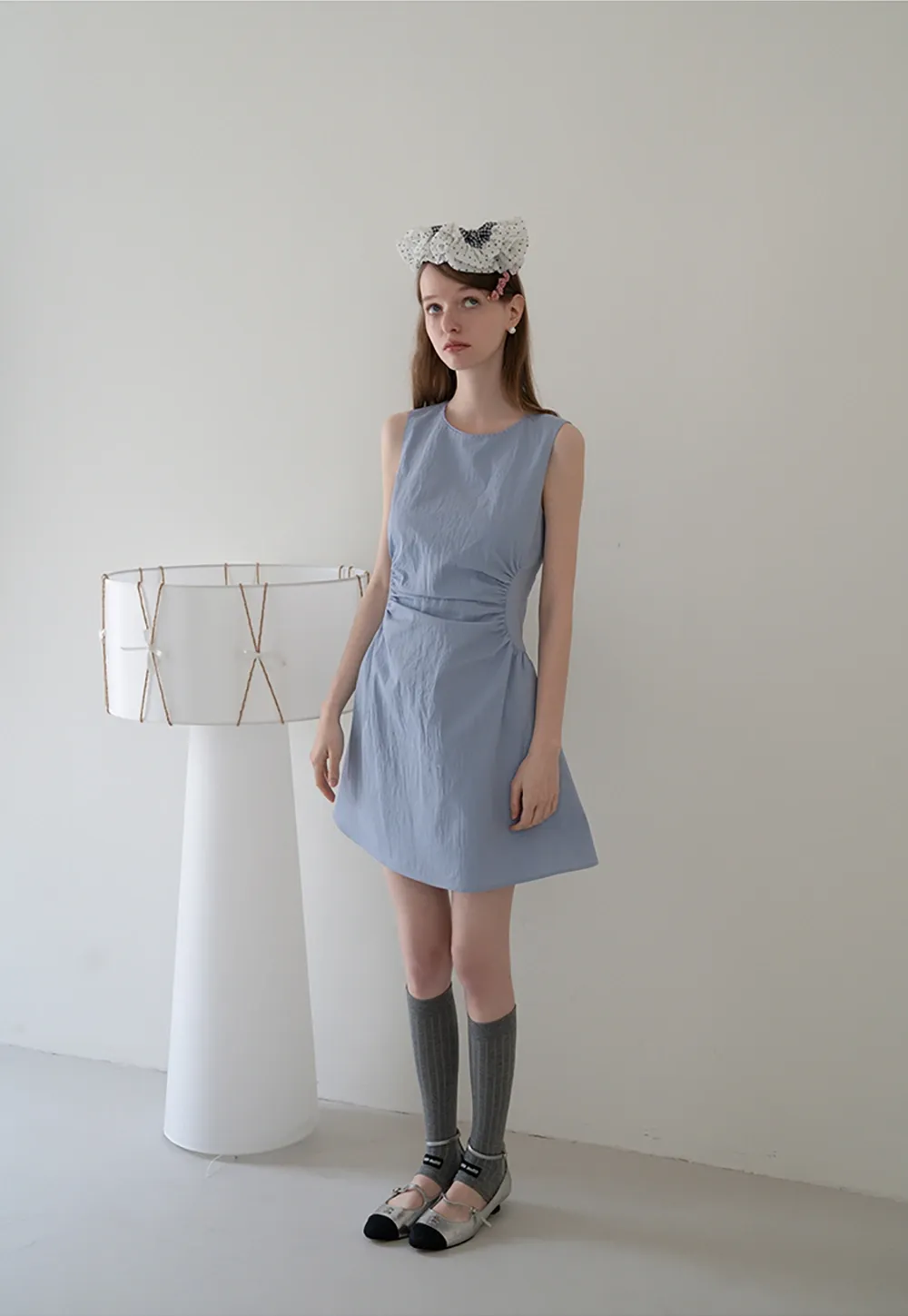 Sleeveless Ruched Waist A-Line Mini Dress