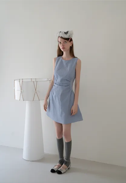 Sleeveless Ruched Waist A-Line Mini Dress