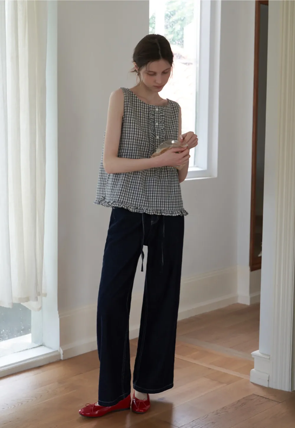 Vintage Gingham Sleeveless Blouse