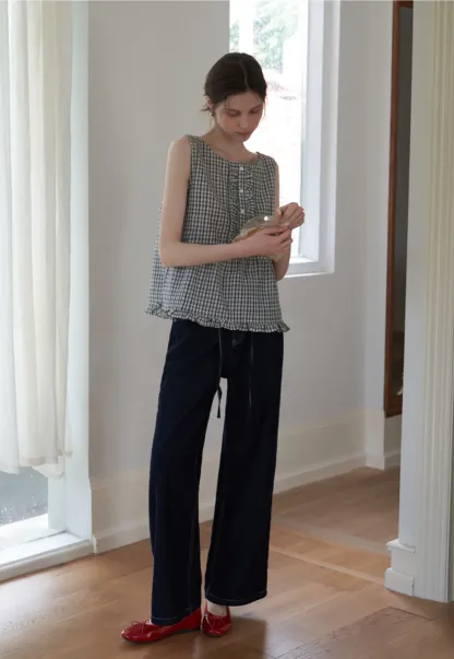 Vintage Gingham Sleeveless Blouse