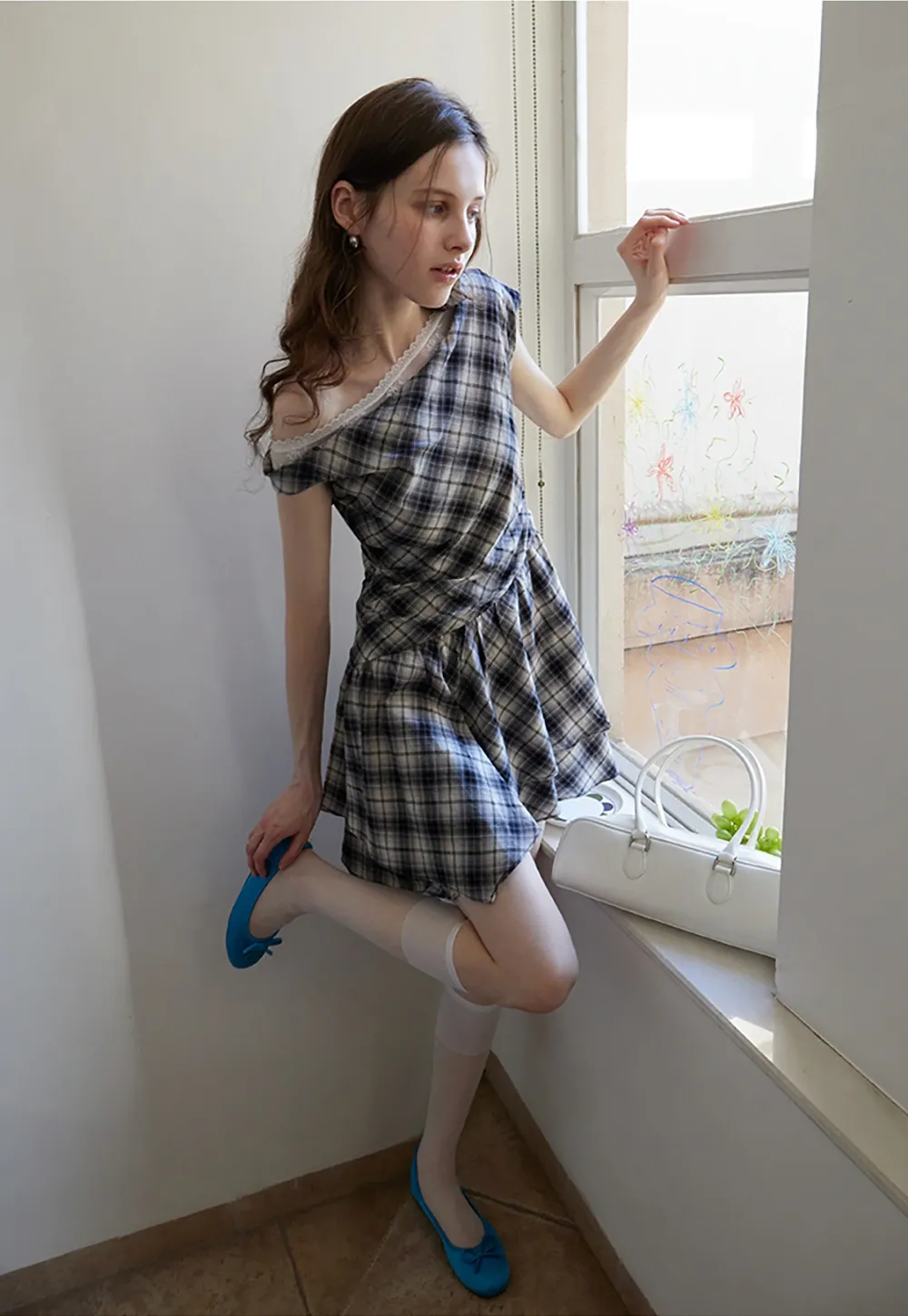 Women’s Off Shoulder Plaid Mini Dress