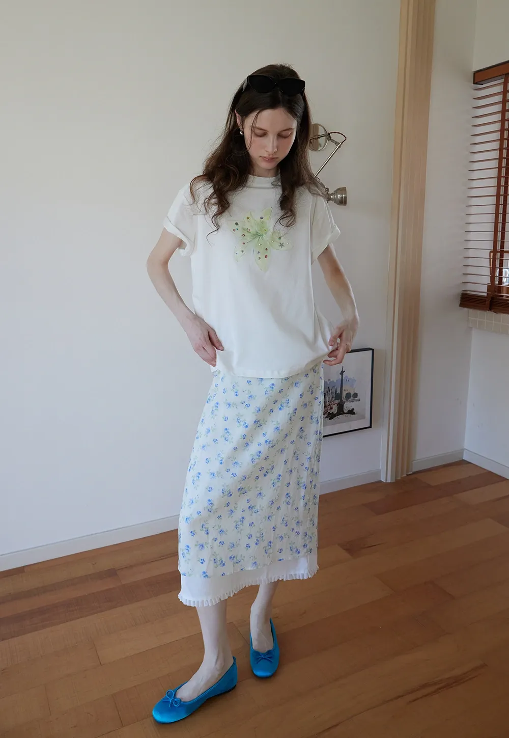 High Waist A-Line Floral Midi Skirt