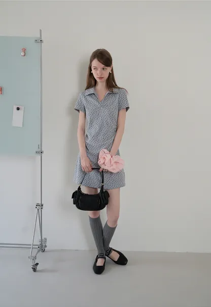 Collared Ruched Mini Dress