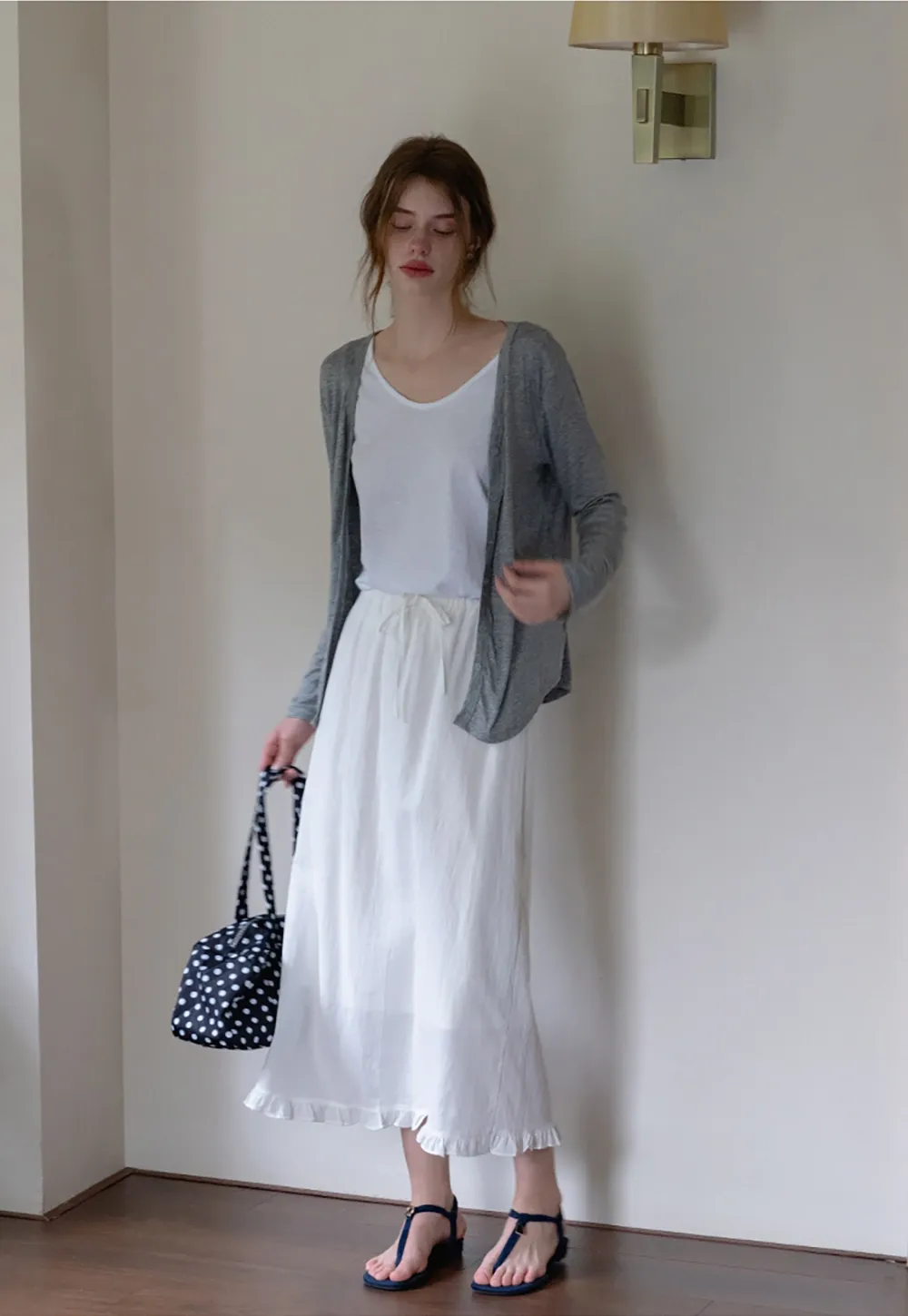 igh Waist Ruffle Hem Cotton Maxi Skirt