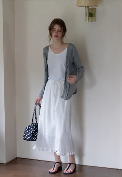 igh Waist Ruffle Hem Cotton Maxi Skirt