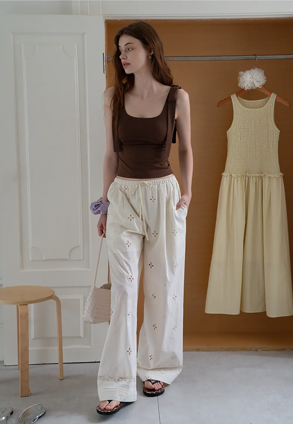 Women’s Square Neck Tie-Strap Knit Tank