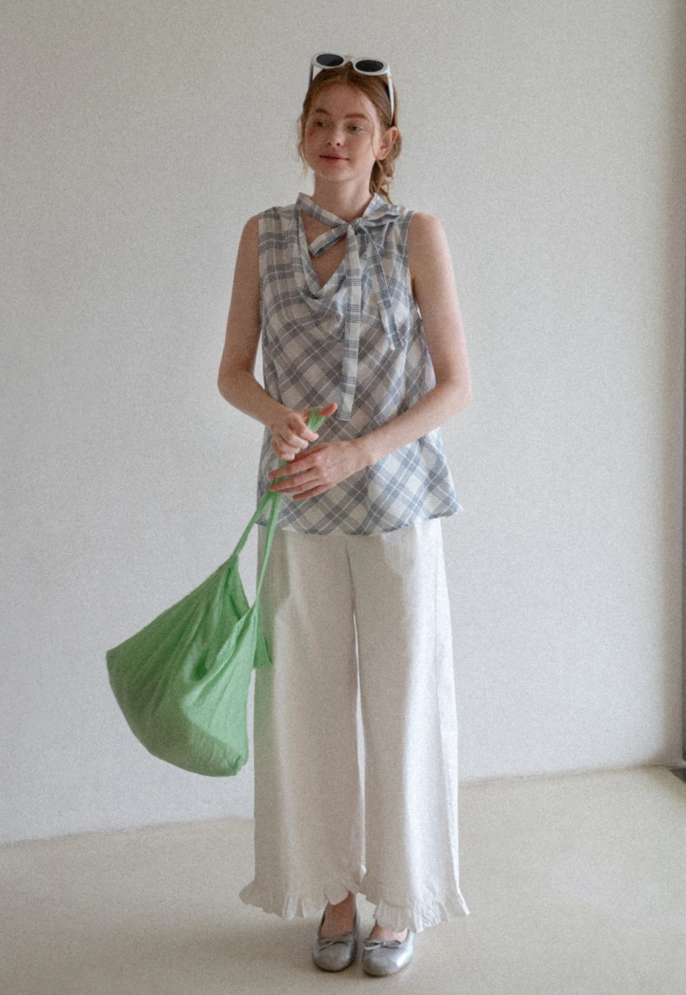 Plaid Bow Sleeveless Top